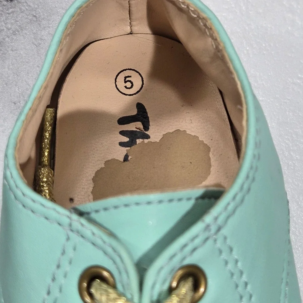 The Doll Maker Oxford Shoes Girls Size 5 Mint Green Gold Floral Cutout Dress